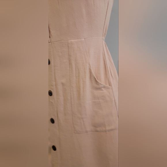 Monteau Medium Blush Dusty Pink Linen Dress with Pockets, Barbie Midi Neutral - Picture 4 of 10